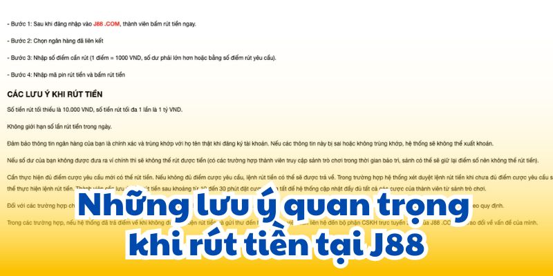 Những lưu ý quan trọng khi rút tiền tại J88